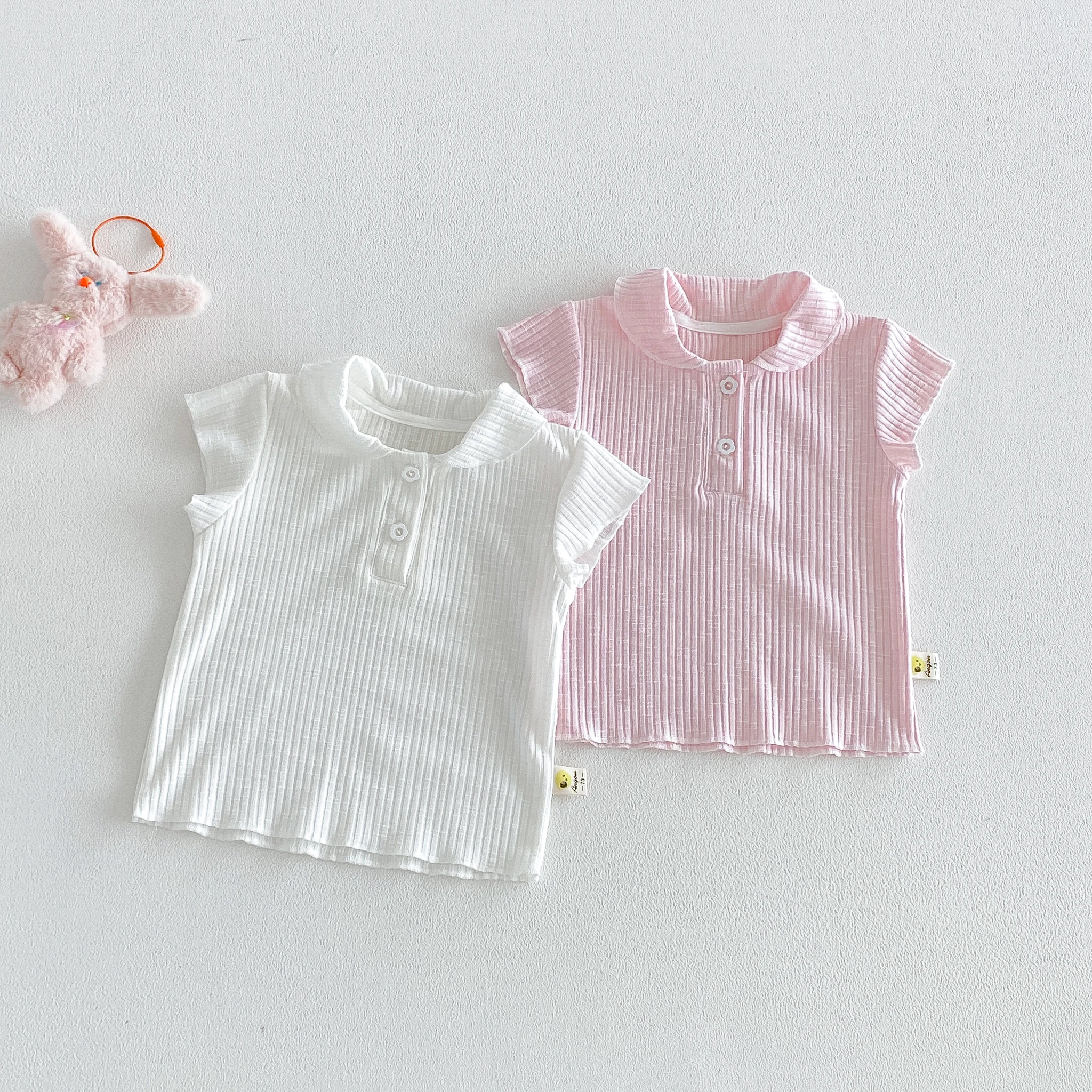 Infant Flip-Front Korean-Style Short-Sleeved Trendy T-Shirt for Girls - Comfortable, Breathable and Versatile Top for Babies