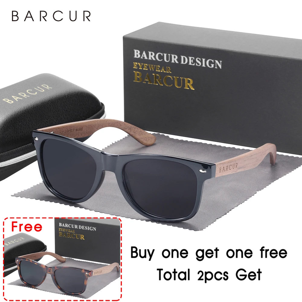 Barcur natur holz sonnenbrille polarisierte herren sonnenbrille schwarz walnuss brille uv400 schutz
