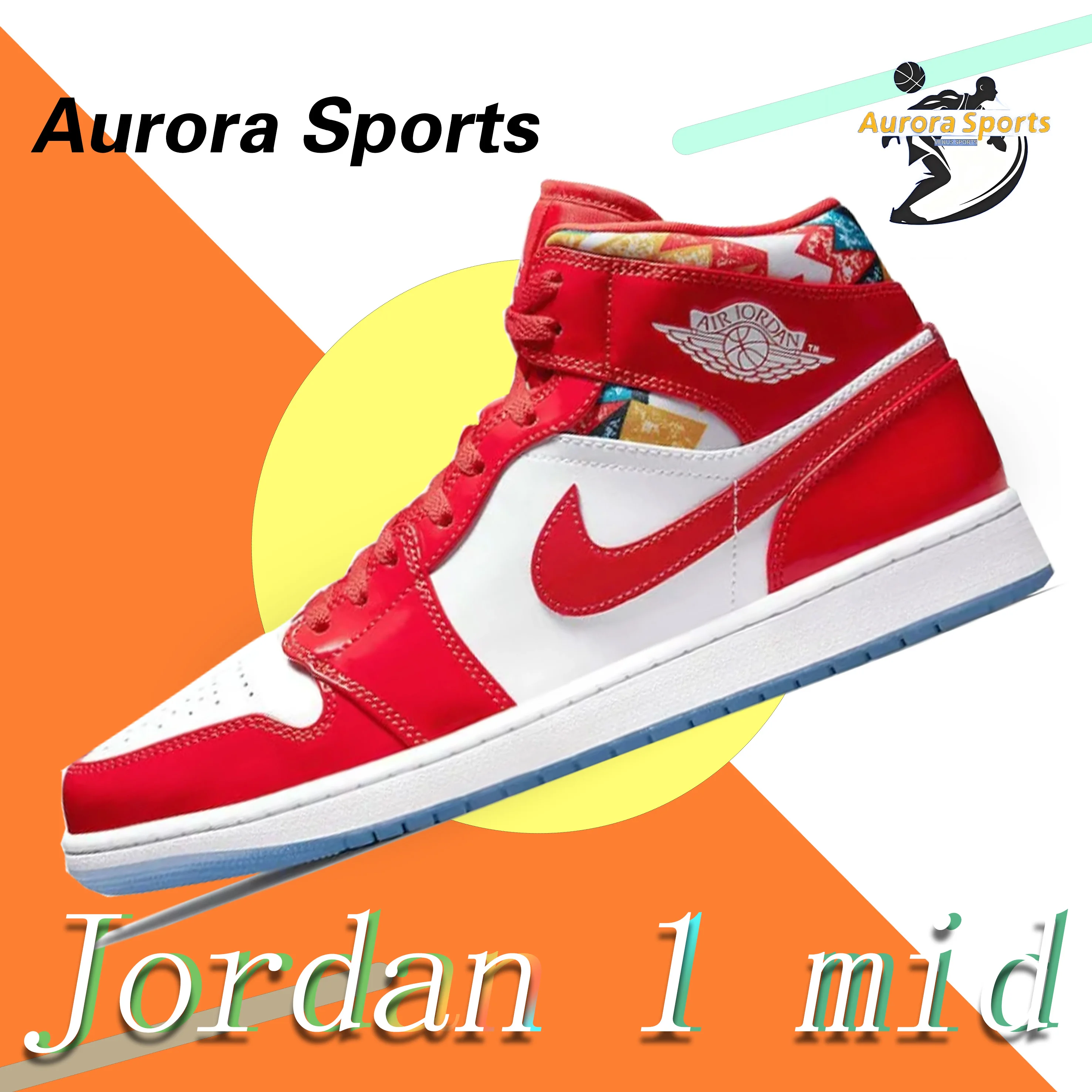 حذاء Jordan Air Jordan 1 متوسط عصري Retro Hundred مضاد للانزلاق ومقاوم للاهتراء، أحمر وأبيض