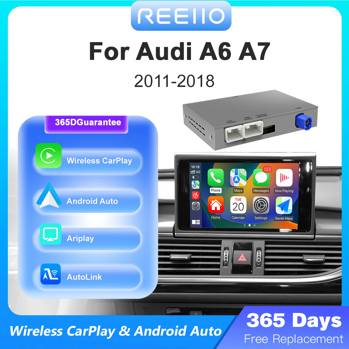 Kabelloses CarPlay Android Auto Interface-Modul für Audi A6 A7 HN+R-System mit Mirror Link Bluetooth