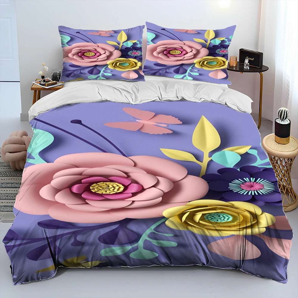 

3D Nordic Flower Daisy Comforter Bedding Set,Duvet Cover Bed Set Quilt Cover Pillowcase,King Queen Size Bedding Set Adult Child