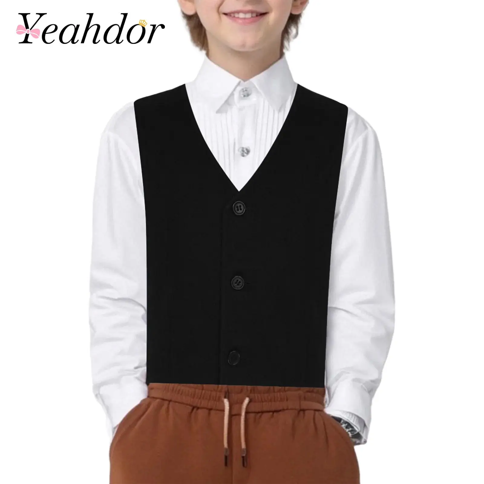 

Boy's Vests Gentleman Children Sleeveless Waistcoats ButtonFormal Suit Vest Kids Wedding Party Costume Prom Waistcoat 2T-16