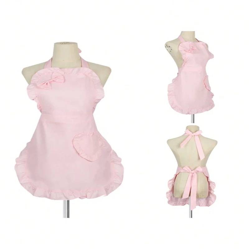 1pc Love Heart & Bowknot Design Waterproof & Oil-Proof Princess Apron, Perfect For Stylish Cooking At Hom