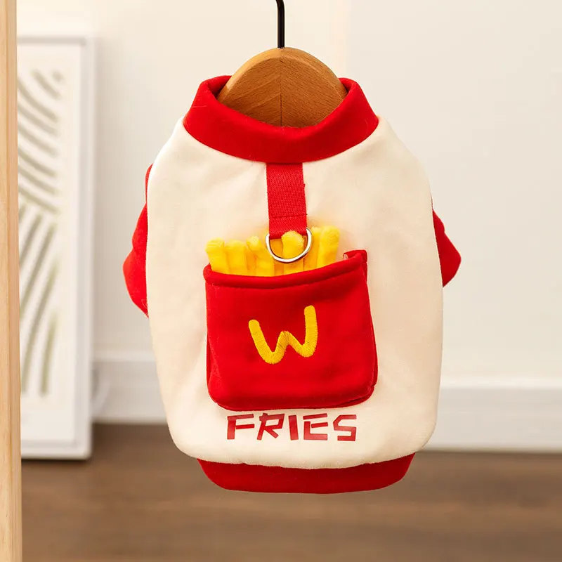 Dog Sweater Autumn and Winter Funny Cute Pocket French Fries Can Be Towed Bipeg Small Dog Pet Clothes