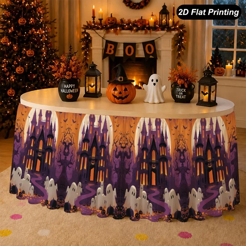 1 piece of Halloween tablecloth, Halloween purple castle night light for home party decoration, Halloween decorationxzj