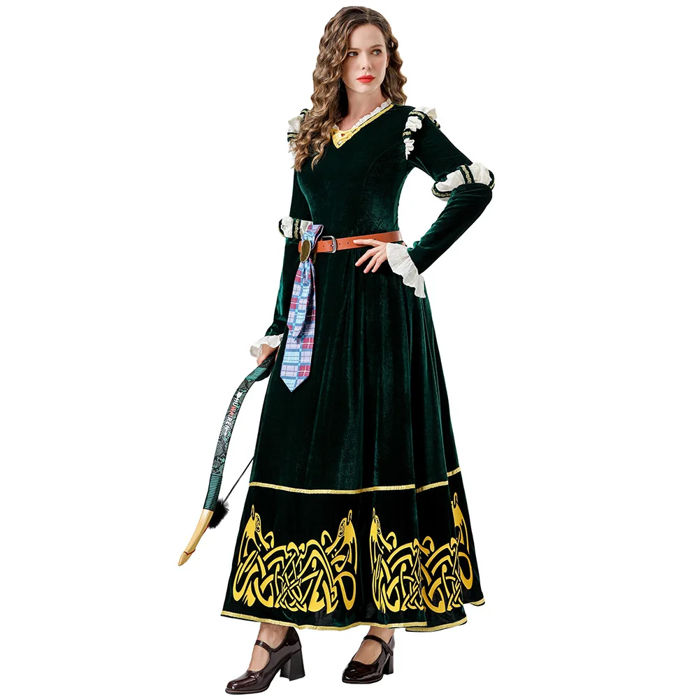 loween Medieval Court Sle Vintage k een Long Skirt Brave Legend Merida COS Women's Ethnic Costume Stage Performance