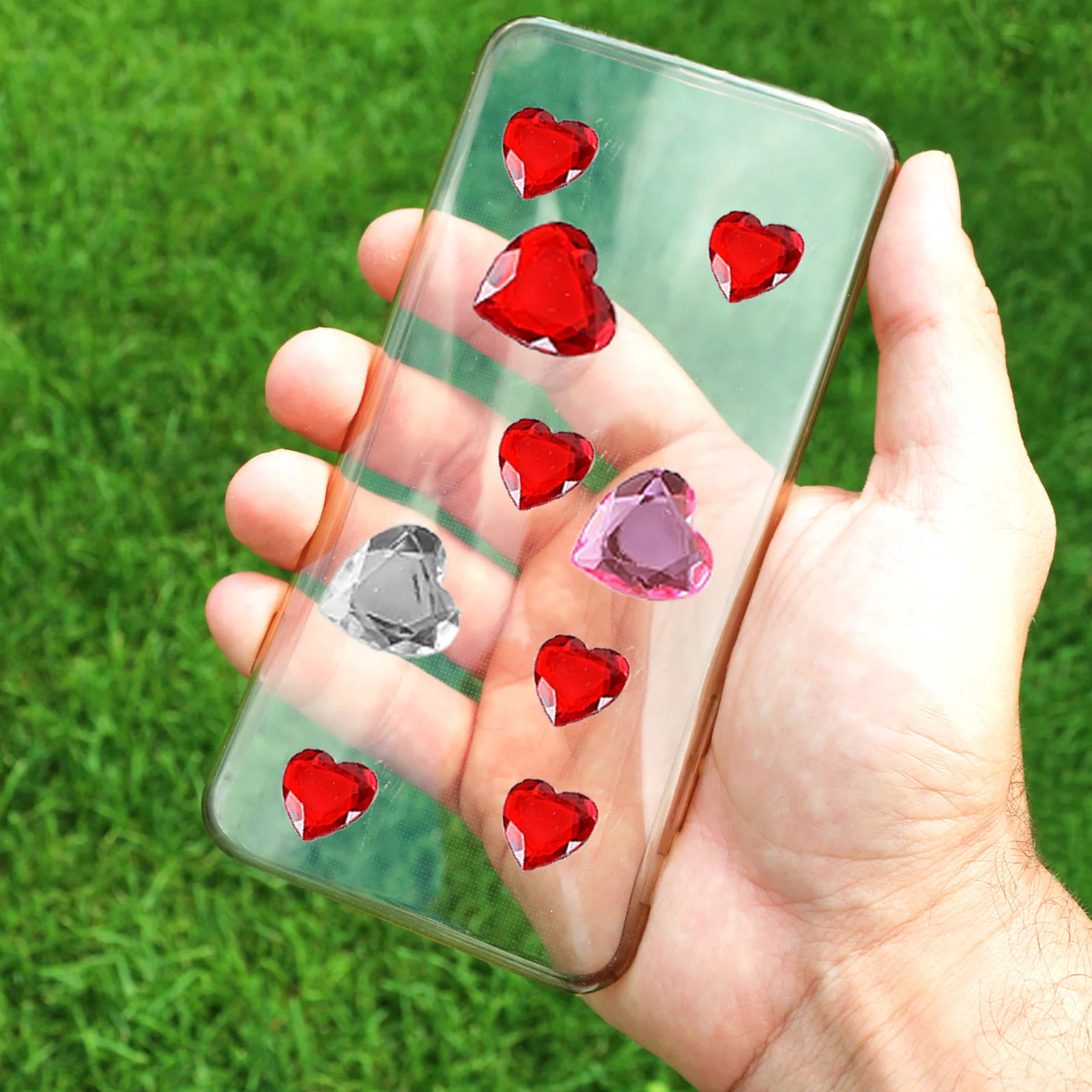 12 fogli adesivi con strass a forma di cuore, gemme acriliche per il viso, decorazioni artigianali per nail art, gemme per trucco autoadesive, attaccare sui gioielli