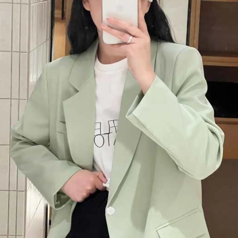 Matcha Green Fresh All-in-one Autumn Slimming Long Sleeve Top Coat Women's Clothing Casual Loose Single Breasted Women's Suit