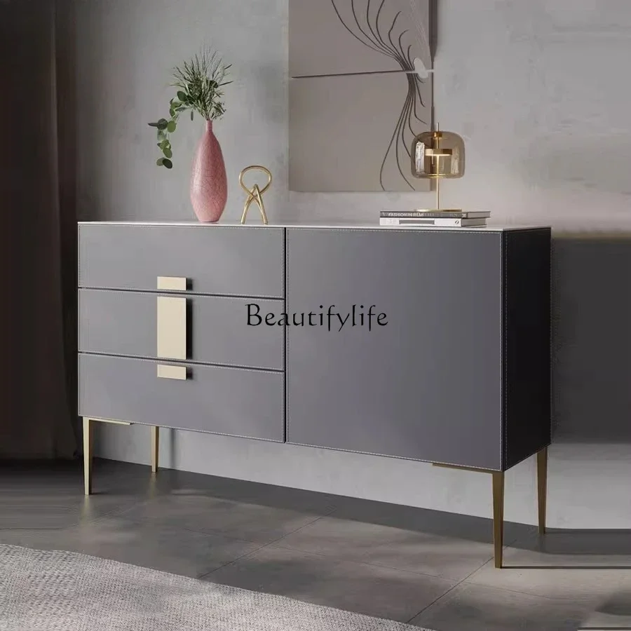 

01Italian style polar saddle leather entrance entrance cabinet modern foyer side cabinet