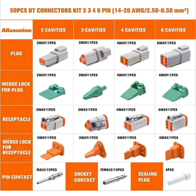 DT35！ DT Connector, 2 3 4 6 Pin Deutsch Connector Kit,Waterproof Automotive Electrical Connectors with Stamped Contacts