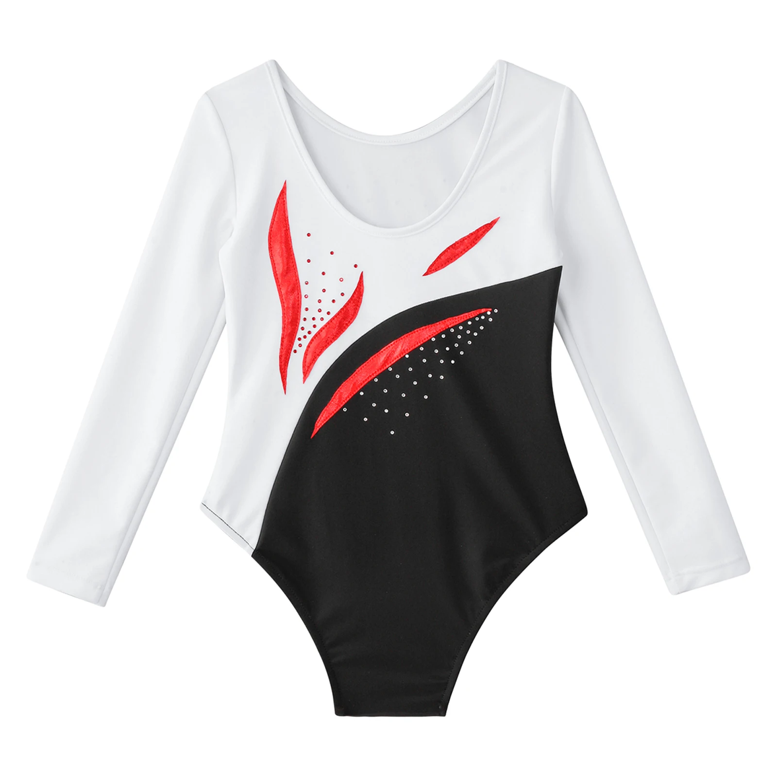 Strass brilhante figura Bodysuit infantil patinação no gelo, macacão de ginástica de manga longa, collant infantil de balé, dancewear