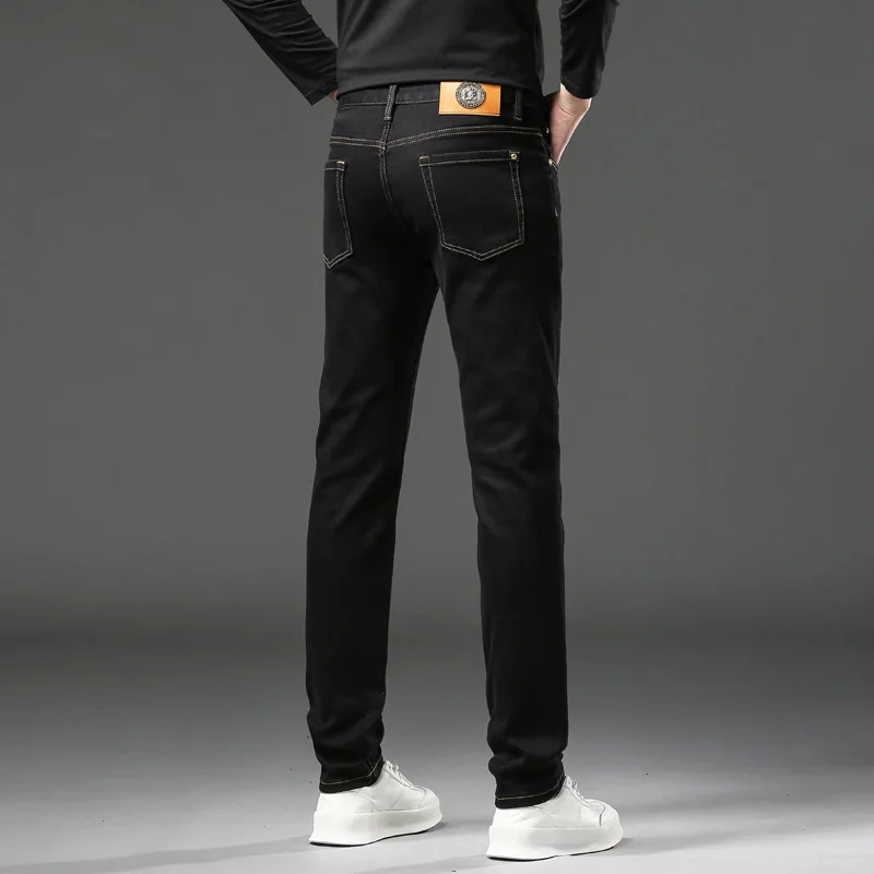 2024 Business High-End Jeans Men's Black Slim Stretch Fashion All-Match Youth Daily Office Casual Straight Trousers