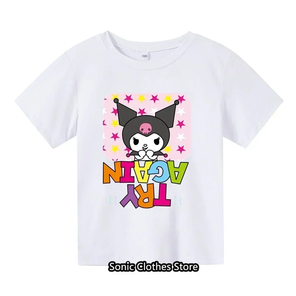 Summer Kawaii Kuromi T-shirt 4-14 Year Old Children's Cartoon Anime Pattern Children's Girls Boys Fashion Short Sleeves