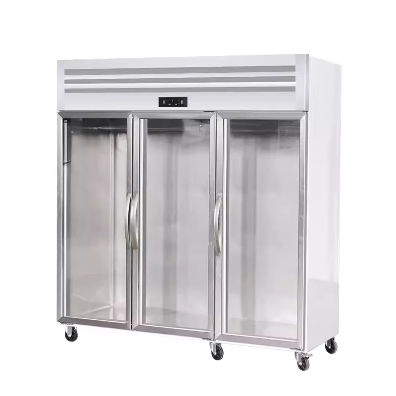 Hängender Fleischschrank. Kommerzielle Kühl- und Konservierungsdisplay. Deli-Display für frisches Fleisch. Vertikal gekühlte Säure für frisches Fleisch