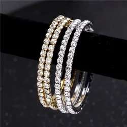 Clip-On Earrings for Women Non-Pierced Big Circle Silver Gold Plating Round Rhinestones Jewelry Hoop Earrings Shiny Temperament