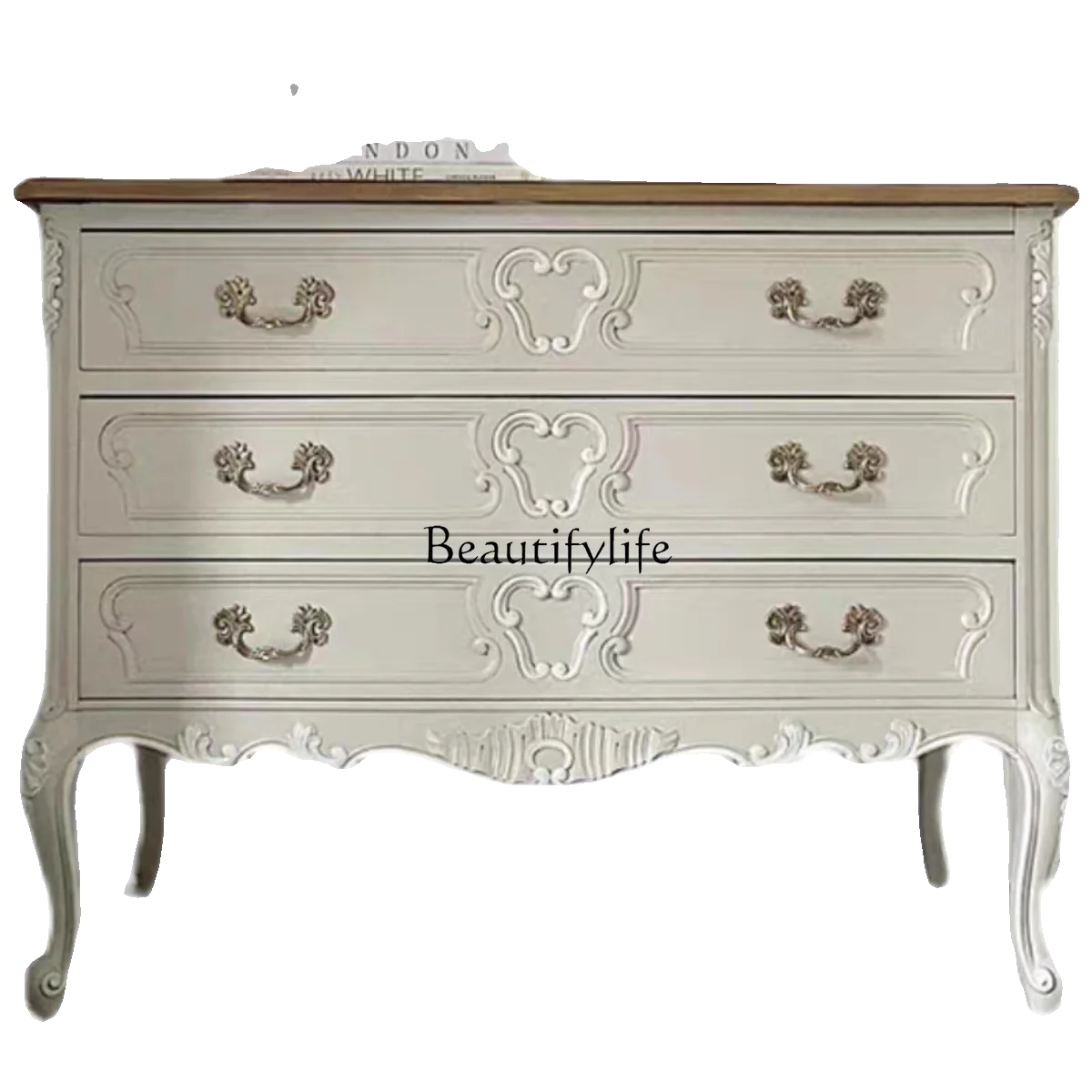 

American solid wood retro carved chest cabinet French living room entrance foyer storage shoe cabinet