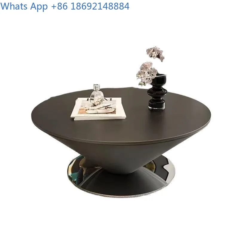 Italian Style Rock Slab Floating Tea Table Simple Modern Light Luxury Round Stainless Steel Color Corner Table Side Table Set