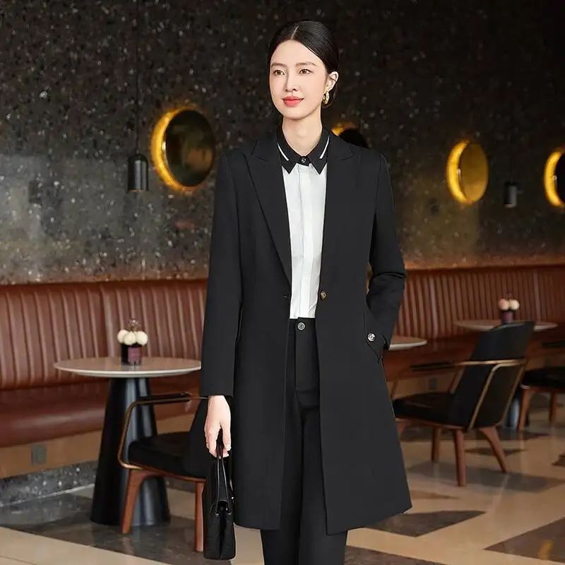 Tessuto di alta qualità Autunno Inverno Stili formali eleganti Giacca a vento medio lunga Abbigliamento da lavoro professionale per ufficio Intervista in carriera
