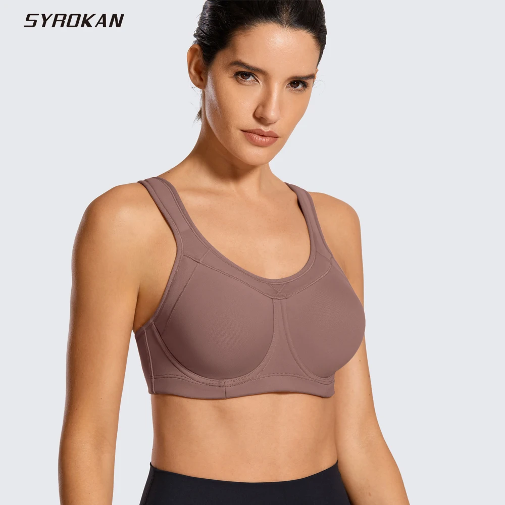 SYROKAN Women High Impact Removable Pads Sports Bra Underwire Full Coverage Support Workout Running Bra Women Yoga Gym Underwear