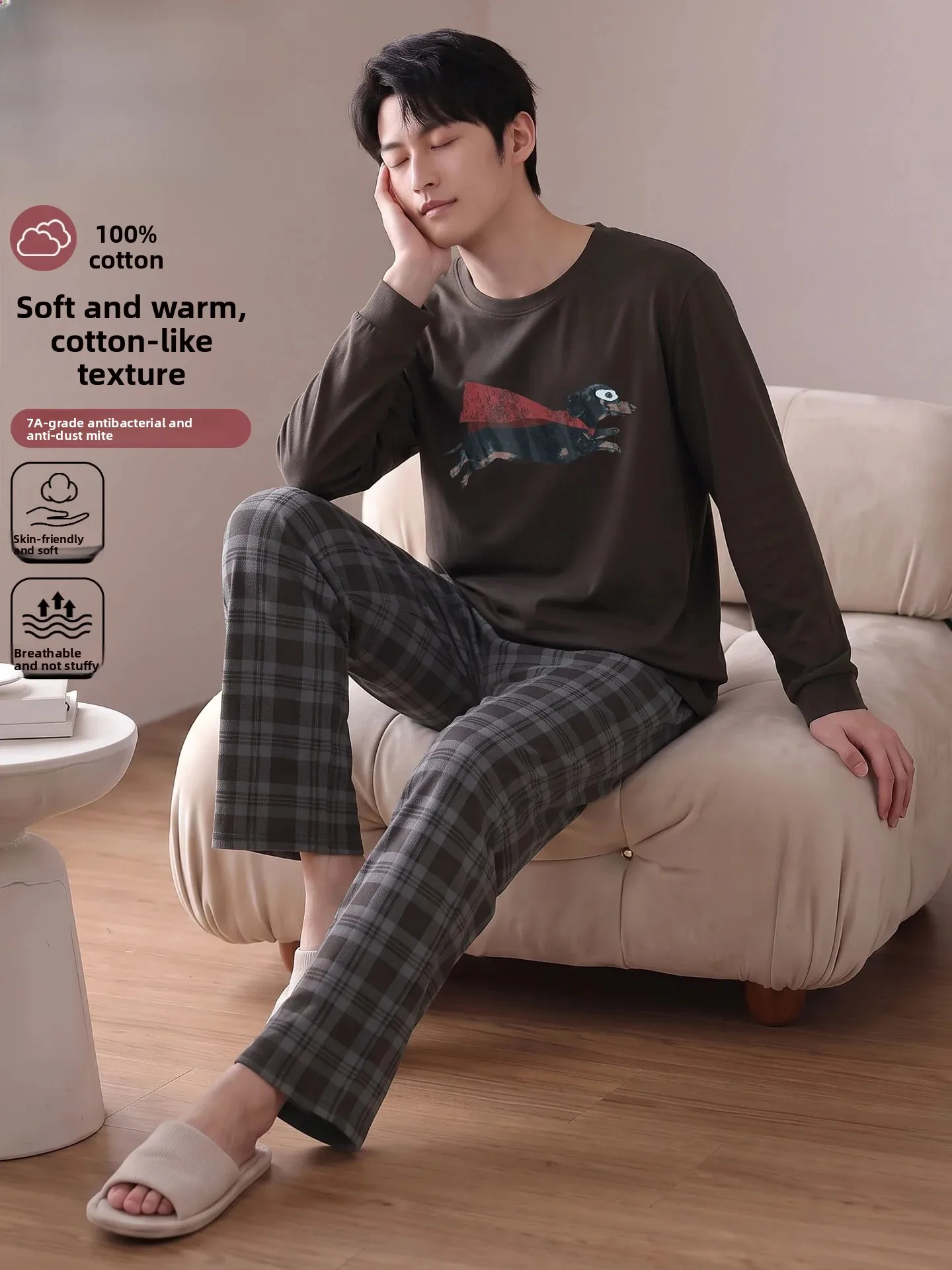 pigiama-da-uomo-yueye-in-puro-cotone-con-maniche-lunghe-scollo-rotondo-stampa-a-tema-«cane-a-salsiccia»-ideale-come-abbigliamento-da-casa-e-adatto-anche-per-essere-indossato-all’aperto