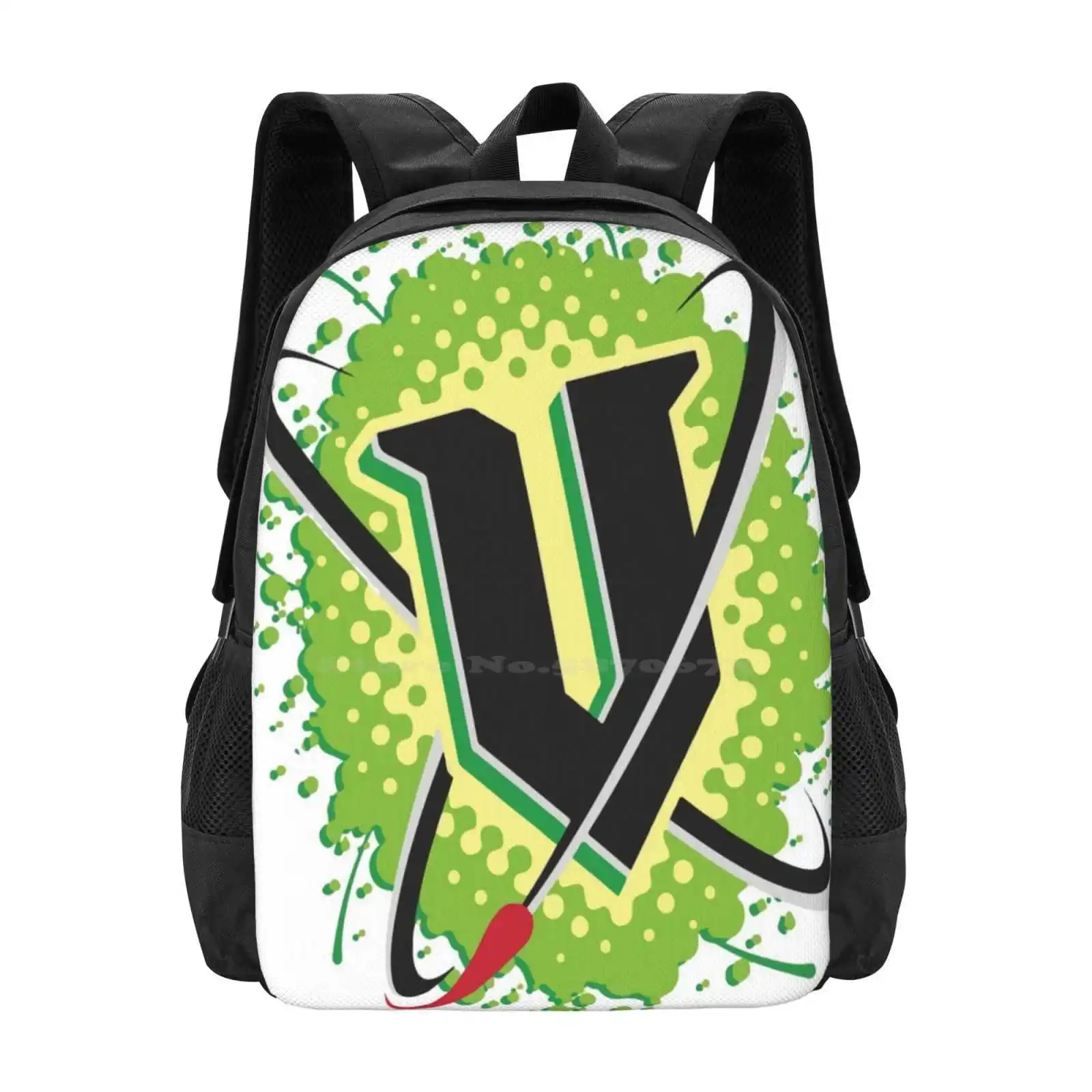 V Energy Logo (esquina) bolsa de diseño de patrón mochila para estudiantes, bebida energética V Monster Sodapop Culture Australia Nueva Zelanda puede