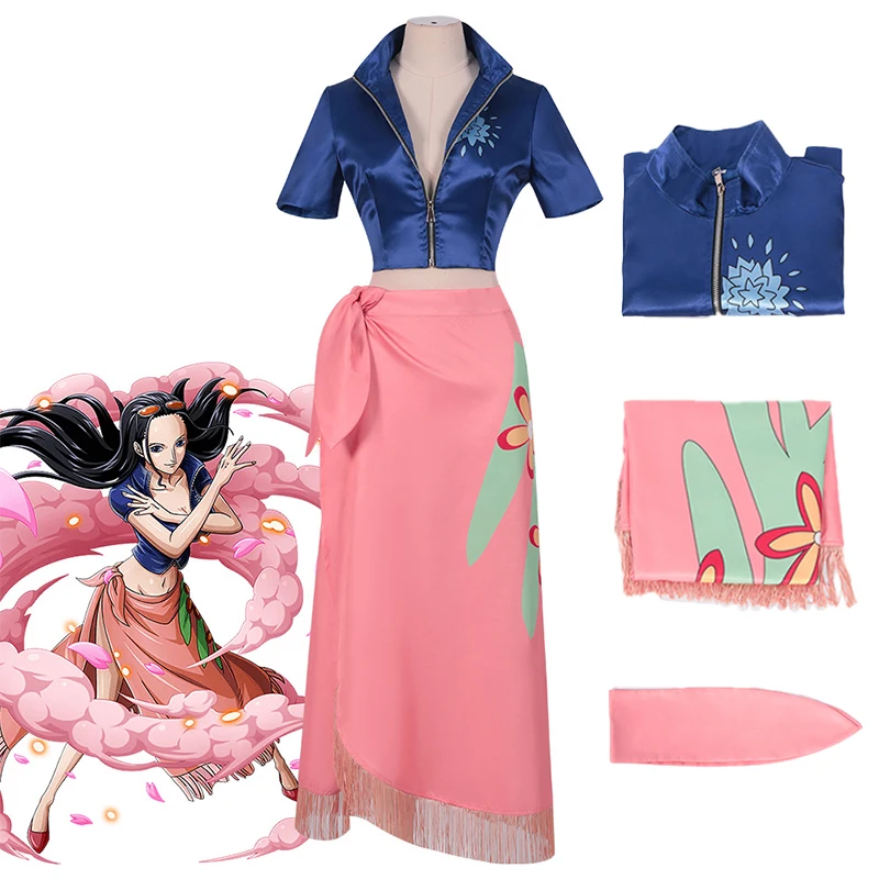 

Костюмы для косплея Нико Робин, одна аниме, розовая юбка-миди, синяя куртка, ролевая игра, карнавальная одежда на Хэллоуин для женщин