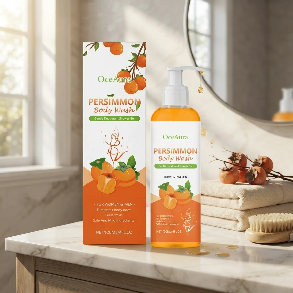Persimmon Body Wash Deodorizing Shower Gel for Men & Women Odor Eliminating Oil and Impurity Control Fresh Body Cleanser 120ml