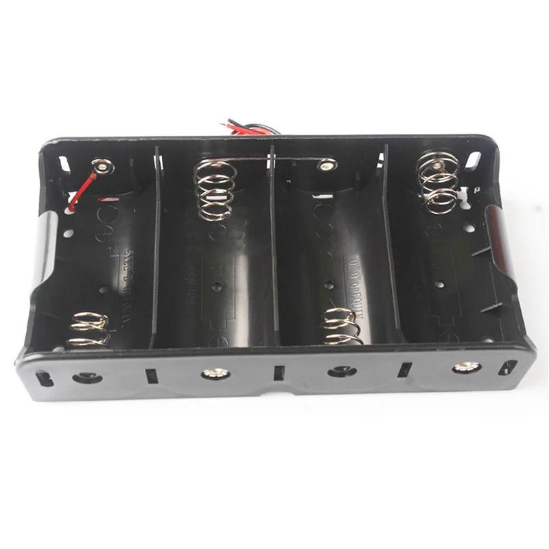 Support de pile D à 4 fentes, 4 fentes x 6V Taille D Boîte de rangement avec fils, Conteneur de boîte de support de batterie taille D