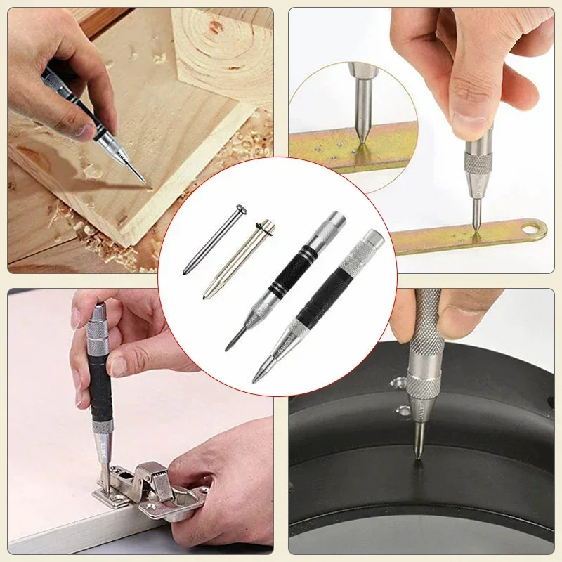 Automatic Center Pin Punch Spring Loaded Marking Starting Holes Tool Wood Press Dent Marker Woodwork Tool Drill Bit