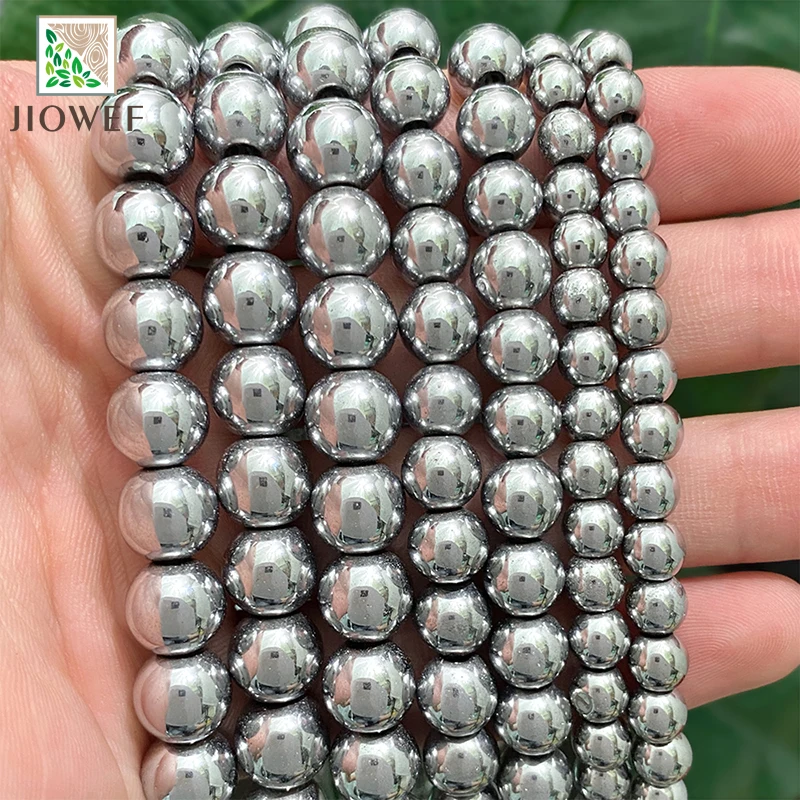 Natural Stone Silvery Hematite Round Loose Spacer Beads For Jewelry Making DIY Charms Bracelet Accessories 2/3/4/6/8/10mm 15''