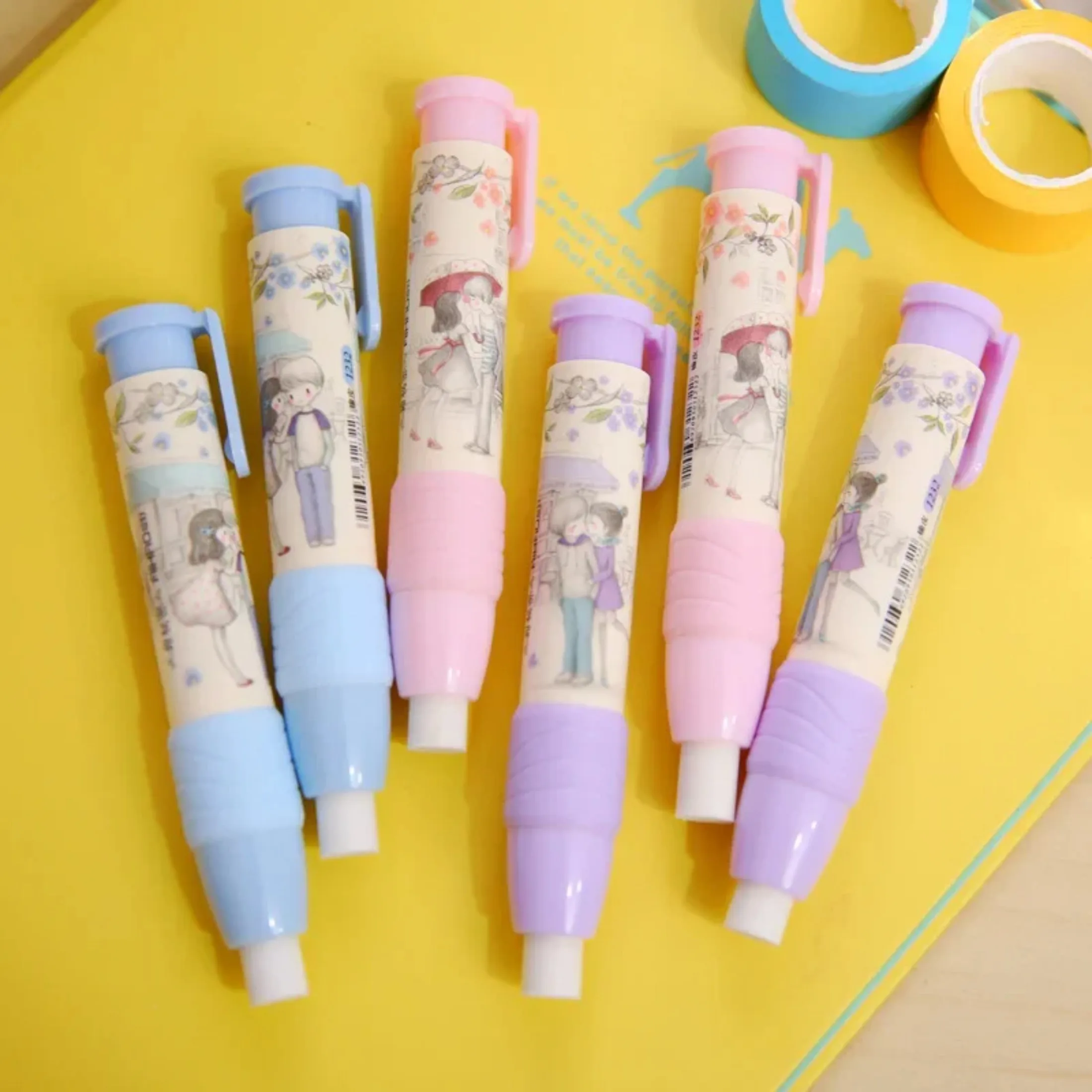 Pressing Cartoon Pencil Eraser Pen Type Cute Eraser Replaceable Rubber Core School Student Rubber Eraser Kid Gifts Office