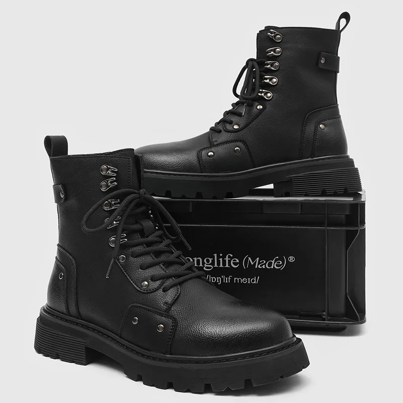 

British style mens casual outdoors desert boots natural leather shoes cowboy tooling work boot cool high platform botas hombre