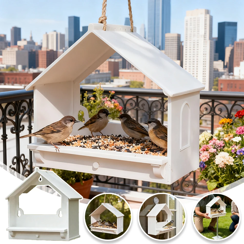 

Outside Hanging Bird Feeder, Multi-Functional Window Food Feeder, Removable Window Mount Decorative House for Wild Bird Squirrel