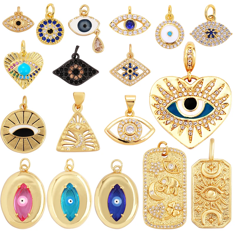 Trendy Colorful Zircon Evil Lucky Horus Eye Charm Pendant,18K Gold Plated Brass Necklace Jewelry Findings Accessories Supply L45