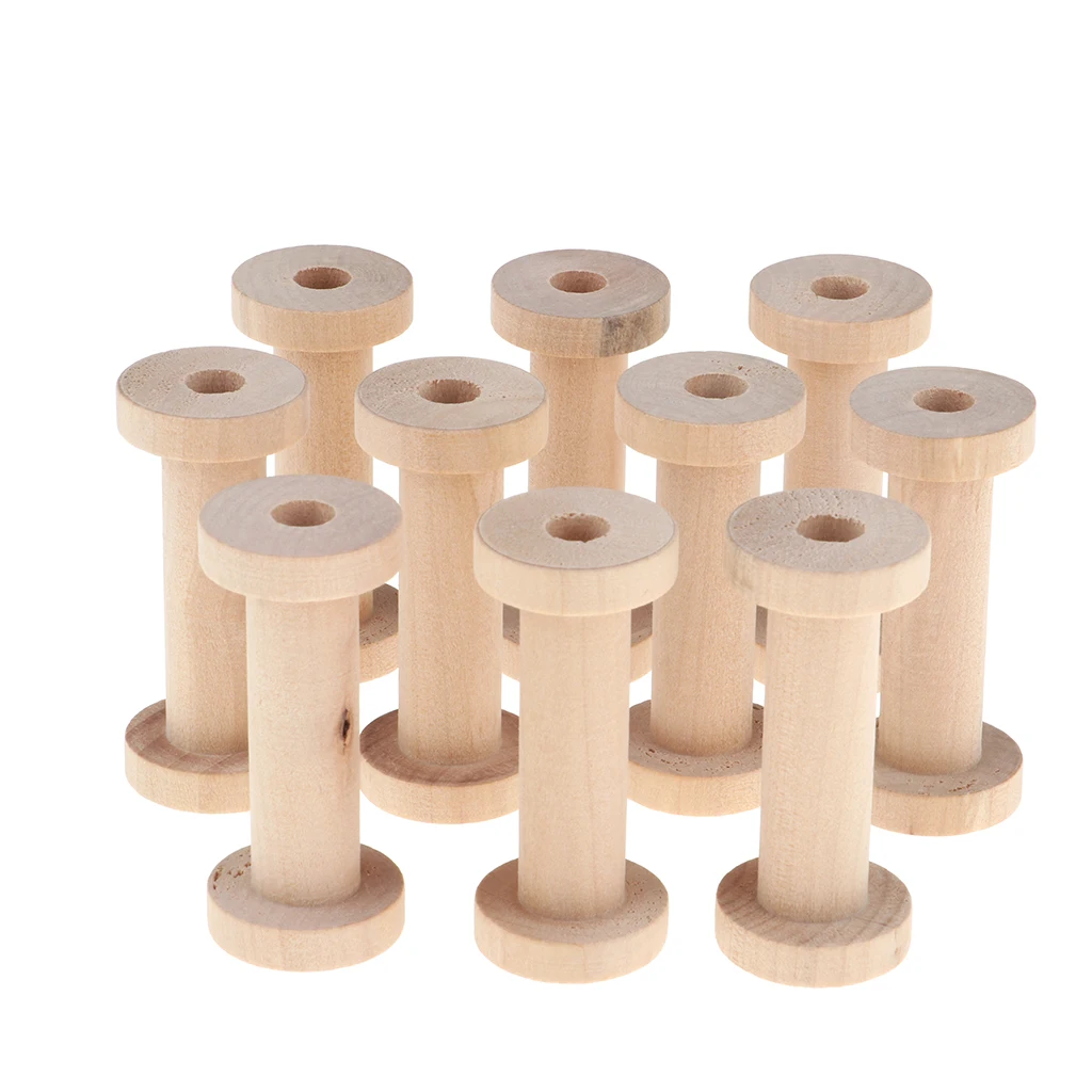 10 Lot Wooden Spools Shaped Empty Thread Wire Weaving Craft