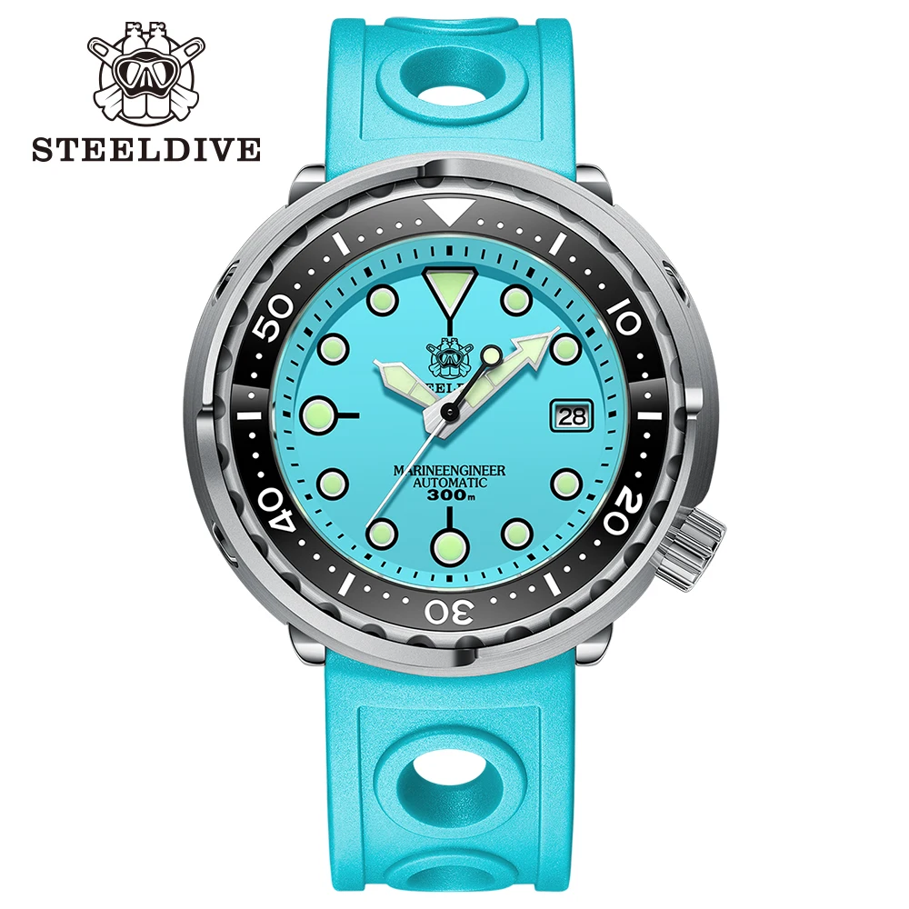 Steel dive Marke SD1975 Neuankömmling Türkis Zifferblatt Keramik Lünette 300m wasserdicht 47,5mm Nh35 Thunfisch Herren Taucher uhr mit Datum