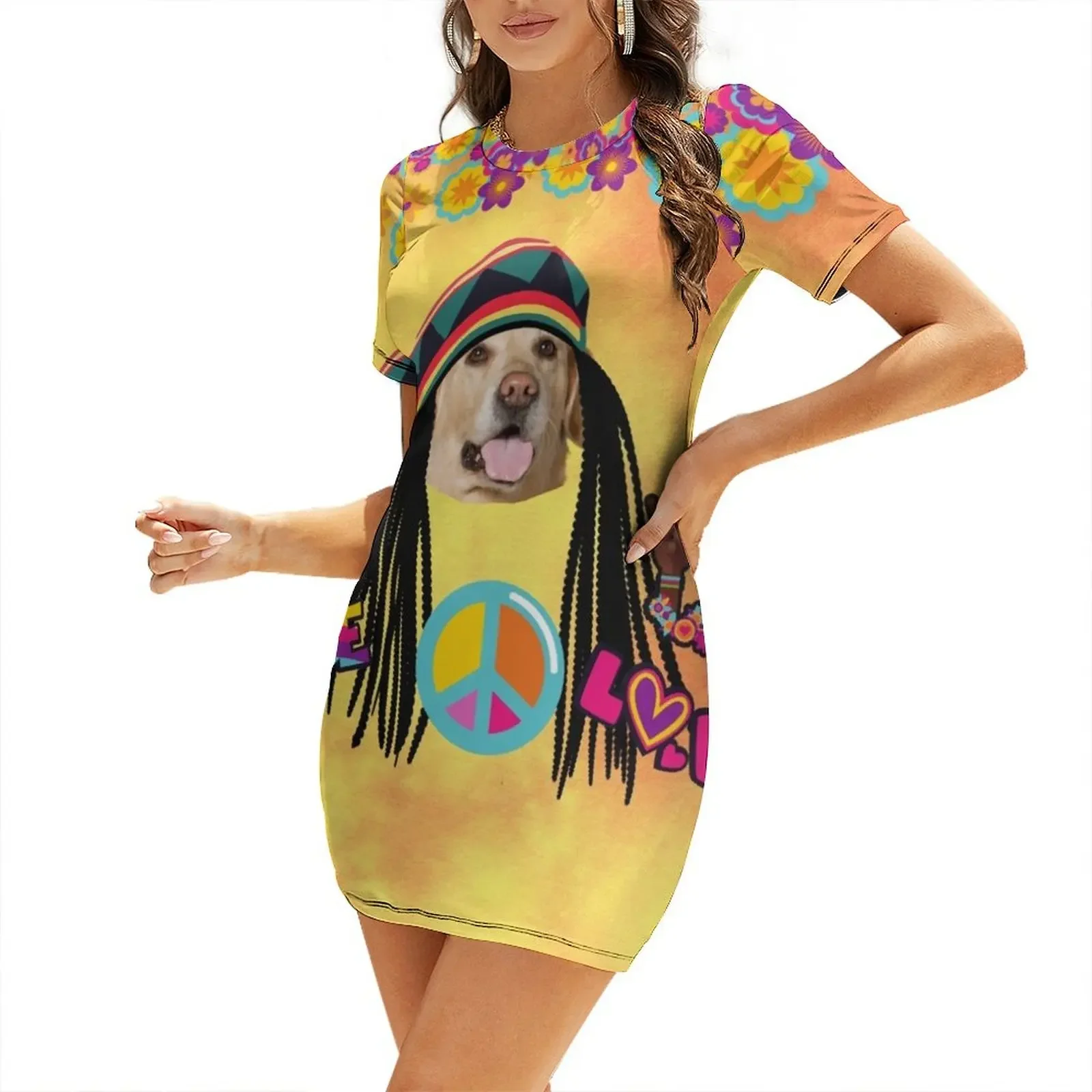 

Hippie Jamaica Dog Short-Sleeved Dress women's evening dress 2026 Party dresses