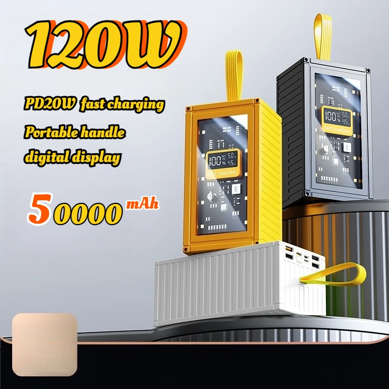 

Новое прозрачное портативное зарядное устройство большой емкости 120 Вт, 50000 мАч со светодиодной подсветкой для IPhone Xiaomi Samsung Huawei