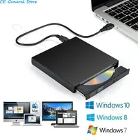 USB 2.0 Slim Portable External DVD Optical Drive CD/DVD-ROM CD/DVD-RW Player Burner Slim Reader Recorder for Windows Mac OS