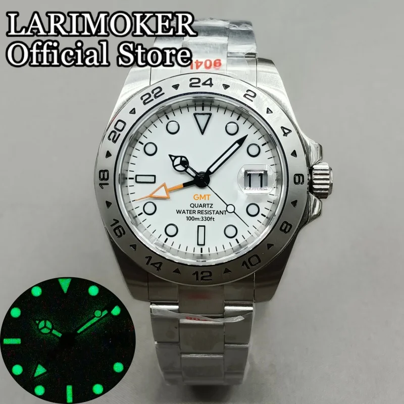 LARIMOKER 29mm White Dial Men's Sapphire Glass Stainless Steel Watch Case With Watch Band Ronda 515-24h Quartz Movement Watches