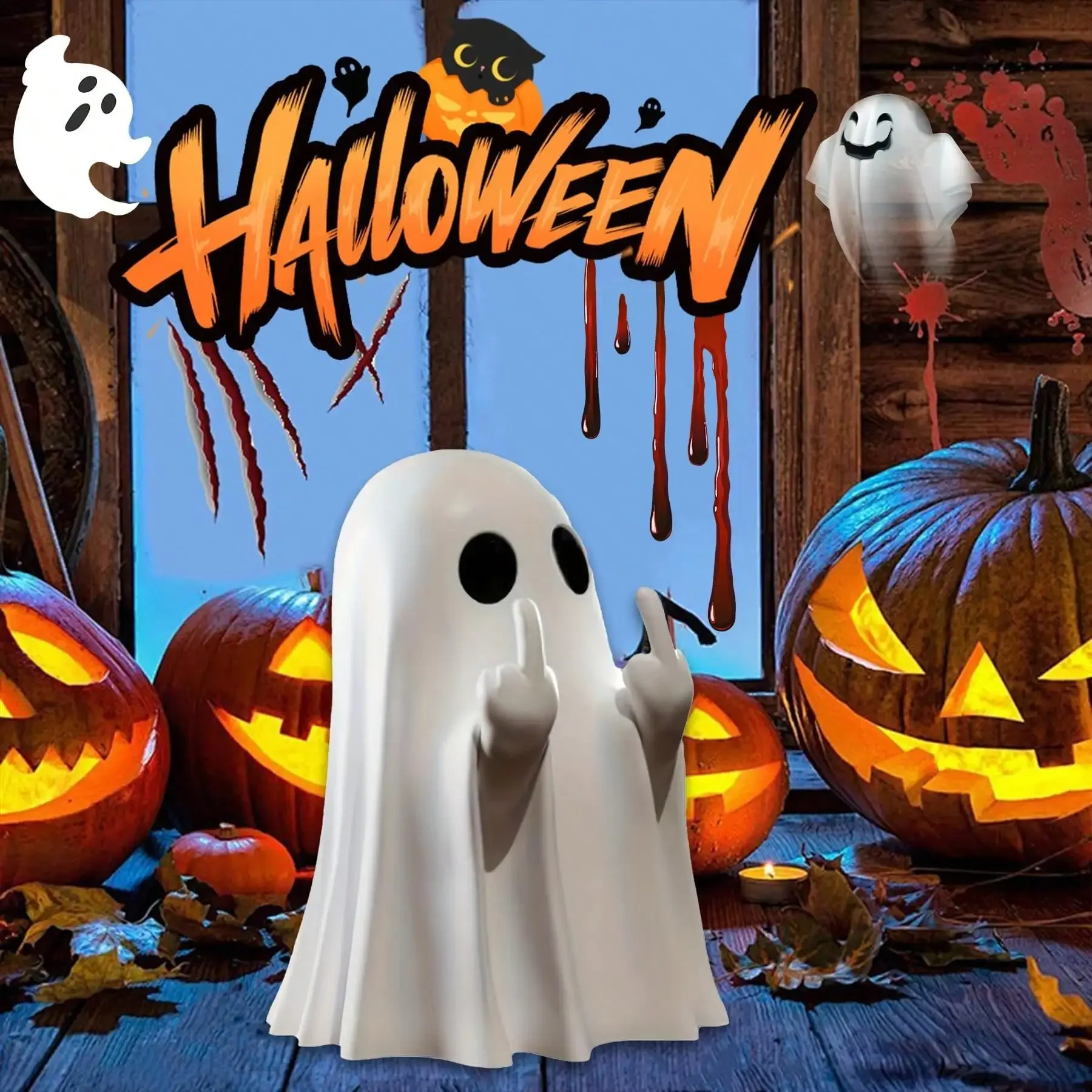 Ghost Figurine Halloween Spooky Resin Finger Statue Cute Decor for Halloween Decorations Porch Indoor Home Decor Christmas Favor