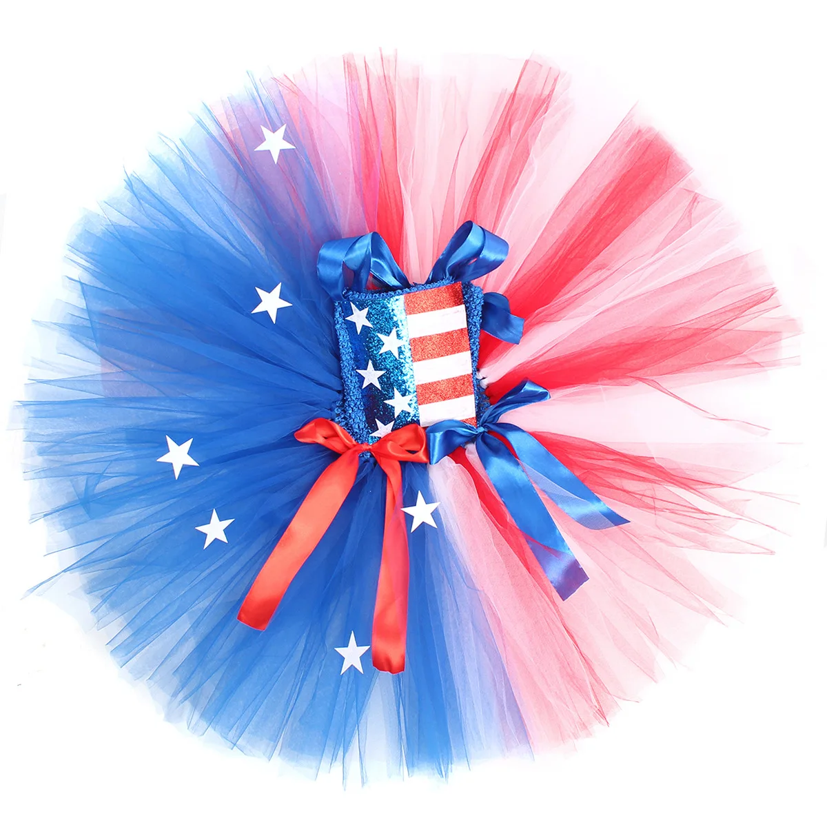 Girls Tutu Dress Suit American Flag Sequin Bow Costume USA Independence Day Stars  Carnival Holiday Outfit Patriotic Clothes