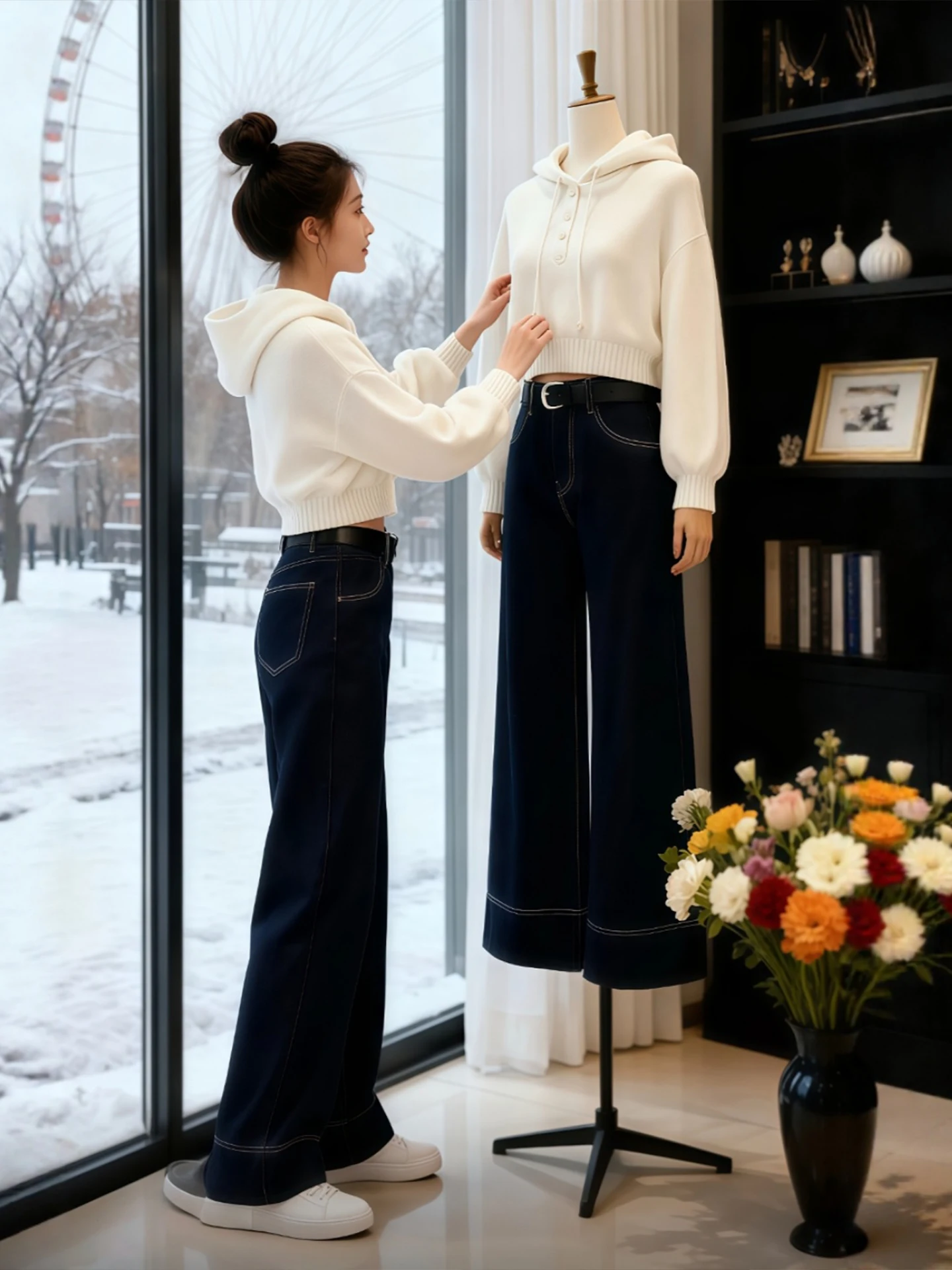 

Белый вязаный свитер с капюшоном для женщин, ультрамодный базовый слой, очень милый, цельный, для повседневной носки, свободный крой, зимняя новинка