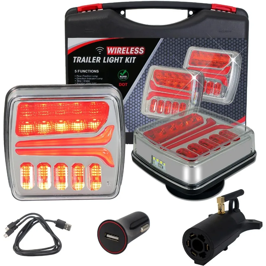 

Magnetic Wireless Trailer Lights Rechargeable LED Trailer Light for Towing Truck Waterproof Tail Tow Lights Kit for RV Camper B