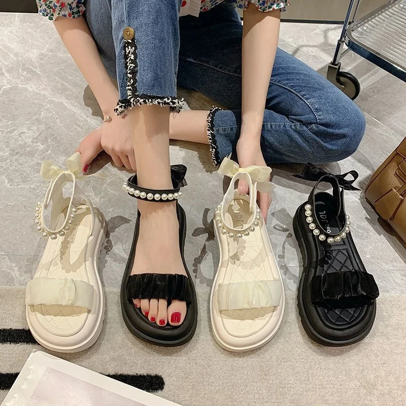 2024 Summer Fashionable Casual and Comfortable Girls Open-Toe Thick-soled Soft-soled Heightened Thick-soled Anti-Slip Sandals