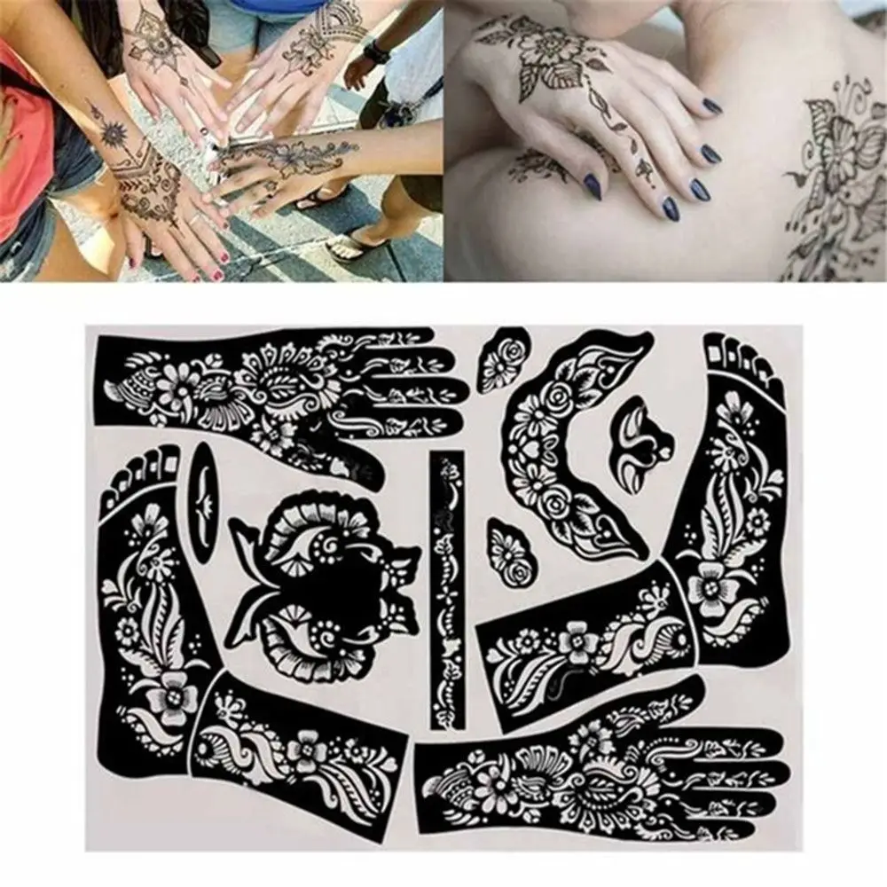 

Beauty Women Body Art India Tattoo Stencils Waterproof Tattoo Temporary Hand Art Stickers Henna Template Tattoo Sticker