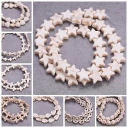 1 Strand 38cm Star/Cross/Heart/Leaf/Skull/Peace Shape Beige Howlite Stone Beads Lot For Jewelry Making DIY Bracelet Findings