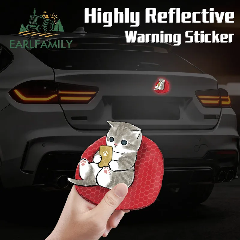 EARLFAMILY Adesivos Refletivos de Carro com Desenho de Gato Preguiçoso, Impermeáveis, para Motocicleta, Para-brisa Traseiro, Capacete, Decalques Anti-