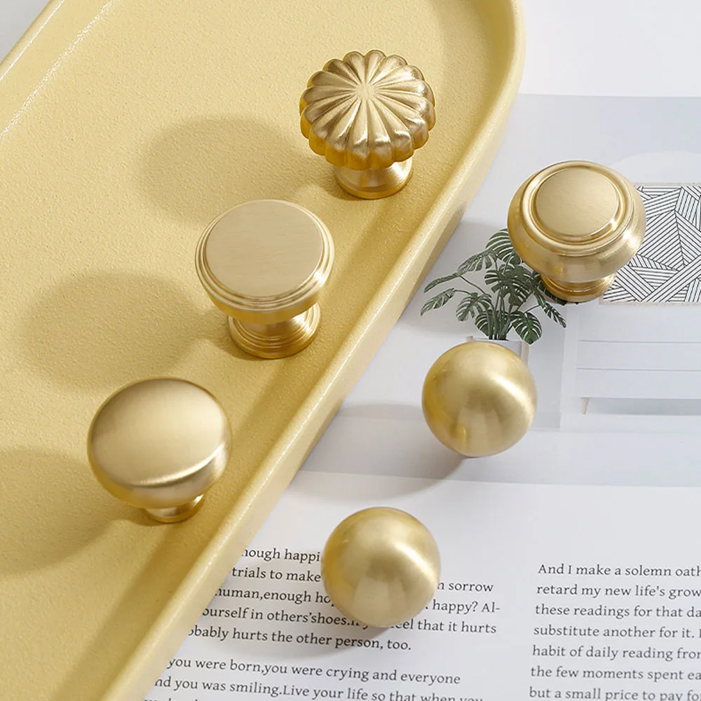 The Simplest Knob and Handle Gold Round Handle French Nordic Drawer Pull Cabinet Door Knobs Solid Brass Decor Hardware