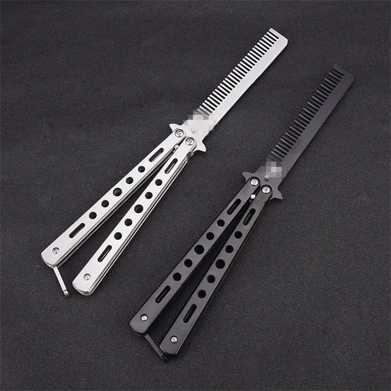1/2PCS Stainless Steel Foldable Comb Practice Training Butterfly Knife Beard Moustache Hairdressing Styling Tool